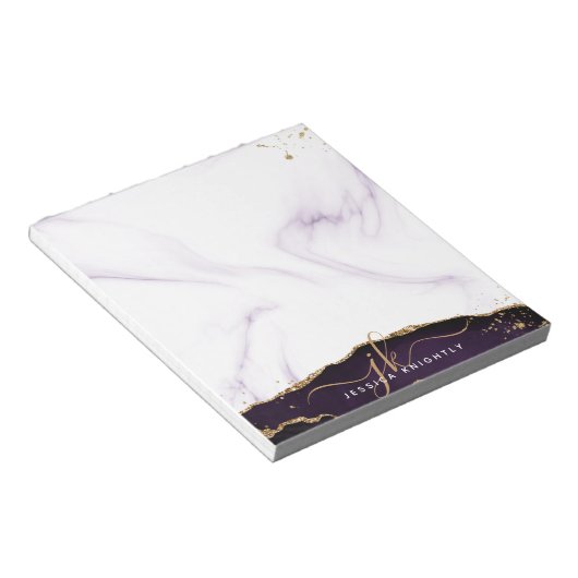 Bloc-note Élégant violet Agate Marbre Or Parties scintillant (Incliné)