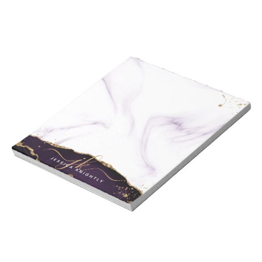 Bloc-note Élégant violet Agate Marbre Or Parties scintillant (Tourné)