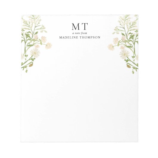 Bloc-note Elegant White Floral Wildflower Classic Monogram (Devant)