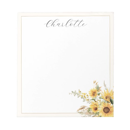 Bloc-note Elégante aquarelle rustique tournesol floral (Devant)