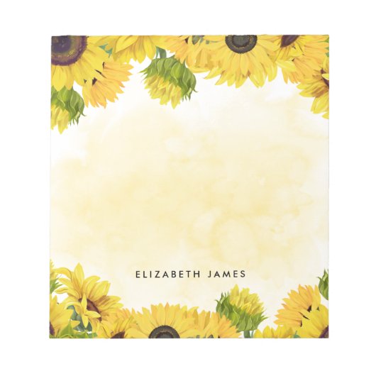 Bloc-note Elégante aquarelle tournesols personnalisés (Devant)