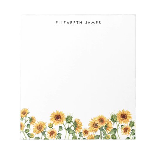 Bloc-note Elégante aquarelle tournesols personnalisés (Devant)