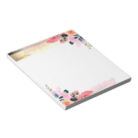 Bloc-note Elégante Bande Or, Plumes de fleurs (Incliné)