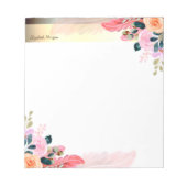 Bloc-note Elégante Bande Or, Plumes de fleurs (Devant)