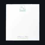 Bloc-note Elégante couleur bleu vert Mariage Crest Bridal<br><div class="desc">Ce bloc-notes a été conçu avec un mariage de destination à l'esprit et où la Mariée / Salle veut laisser des notes manuscrites aux invités pour accueillir leur arrivée (une telle touche agréable!). Le design comprend mes illustrations d'origine hydrangea / bannière / crête, avec tous les éléments d'origine peints à...</div>