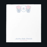 Bloc-note Elégante Dames Pink Peonies Marine Monogramme bleu<br><div class="desc">Ce bloc-notes monogramme présente mes illustrations d'aquarelle originales (pivoines roses dans un vase en pot de gingembre bleu et blanc).</div>