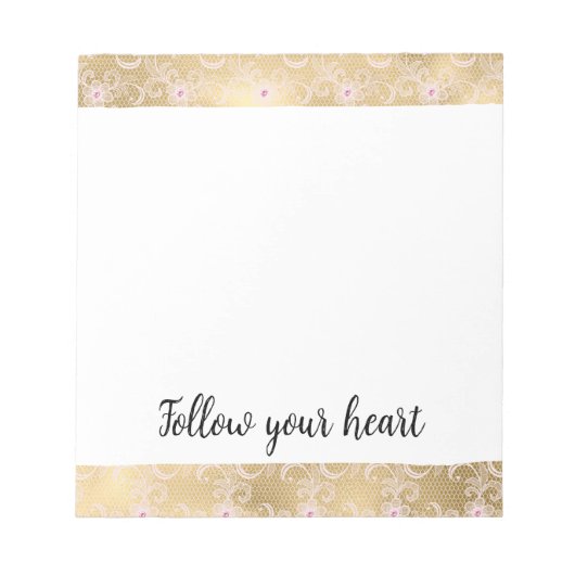 Bloc-note Elégante dentelle florale rose et or (Devant)