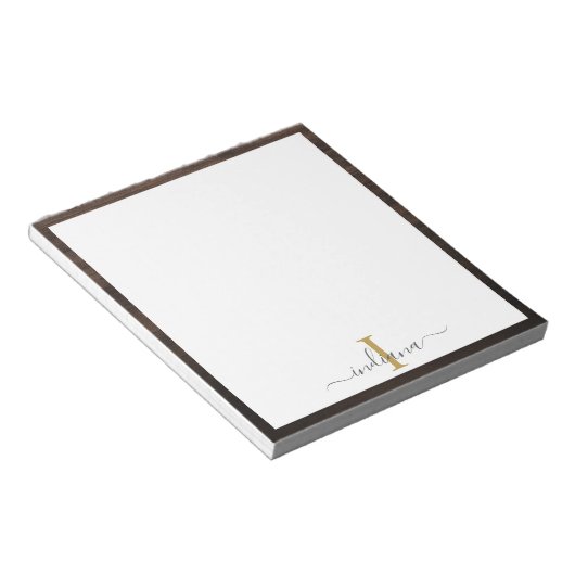 Bloc-note Élégante écriture de monogramme aspect bois rustiq (Incliné)