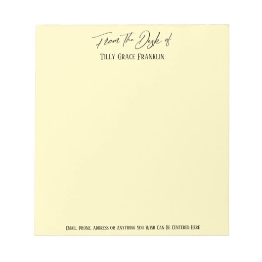 Bloc-note Élégante écriture manuscrite du bureau de jaune pâ (Devant)
