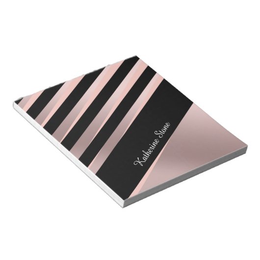 Bloc-note Elégante fille abstrait rose or, noir & rose (Incliné)