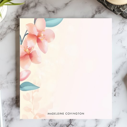 Bloc-note Élégante fleur d'orchidée rose Nom personnalisé