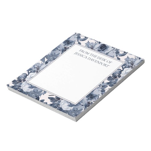 Bloc-note Elégante Marine Bleu Dusty Floral Blanc Du Bureau (Tourné)
