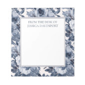 Bloc-note Elégante Marine Bleu Dusty Floral Blanc Du Bureau (Devant)