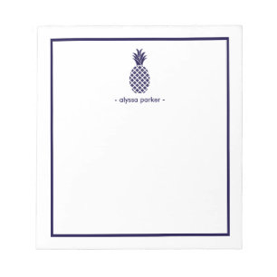 Bloc-note Elégante marine et ananas blanc avec frontière