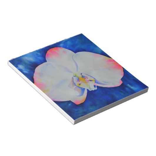 Bloc-note Elégante orchidée florale blanche rose aquarelle (Incliné)