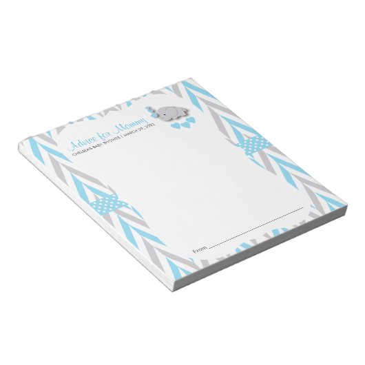 Bloc-note Eléphant bleu et gris | Baby shower 2 - Conseils (Incliné)