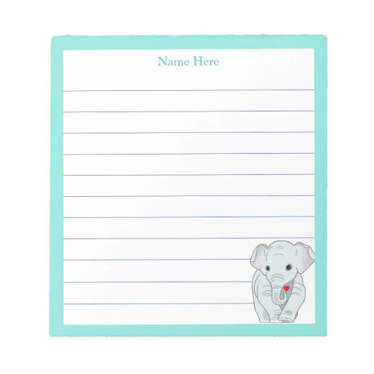 Bloc-note Éléphant mignon avec cadre turquoise doublé (Devant)
