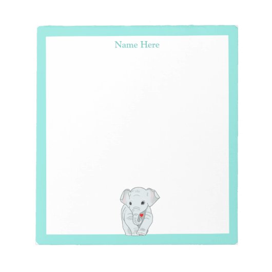 Bloc-note Eléphant mignon avec cadre turquoise Simple (Devant)