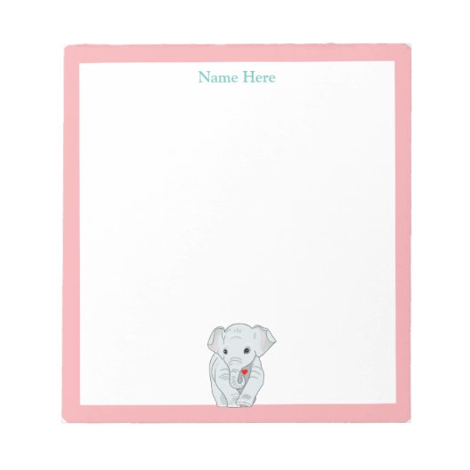 Bloc-note Éléphant mignon avec un cadre rose clair simple (Devant)