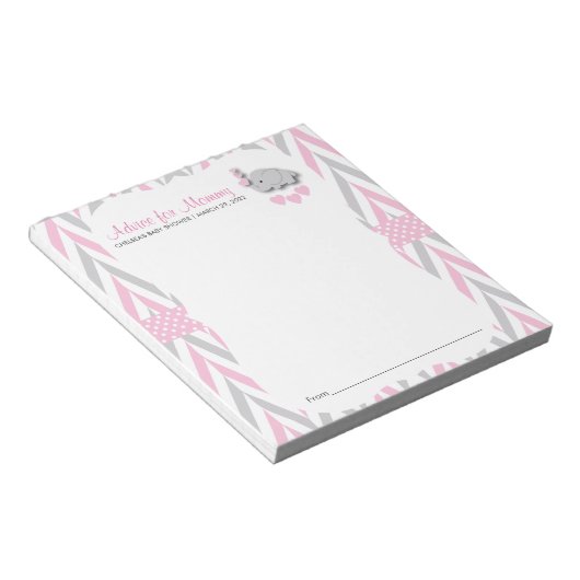 Bloc-note Eléphant rose et gris | Baby shower 2 - Conseils (Incliné)