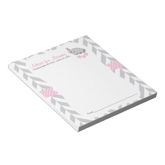 Bloc-note Eléphant rose et gris | Baby shower - Conseils (Incliné)