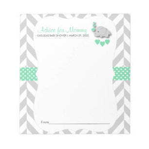 Bloc-note Eléphant vert et gris à la menthe Baby shower -