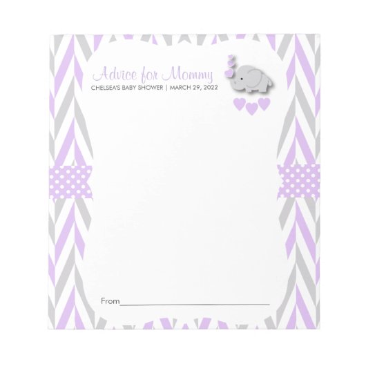 Bloc-note Eléphant violet et gris | Baby shower - Conseil 2 (Devant)