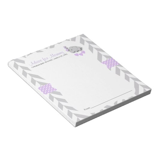 Bloc-note Eléphant violet et gris | Baby shower - Conseils (Incliné)