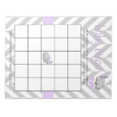 Bloc-note Eléphant violet et gris Baby shower Jeu de Bingo (Devant)