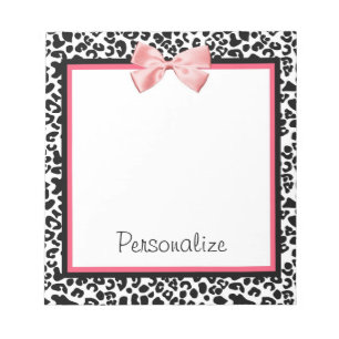 Bloc-note Empreinte de léopard à la mode et ruban rose ave