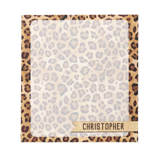 Bloc-note Empreinte de léopard Rustic Texture Nom de l'ajout (Devant)