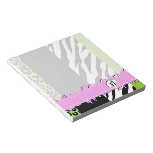 Bloc-note Empreinte de léopard, Zebra Print, Vert, Monogramm (Incliné)