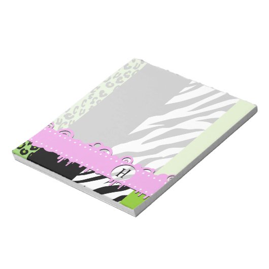 Bloc-note Empreinte de léopard, Zebra Print, Vert, Monogramm (Tourné)