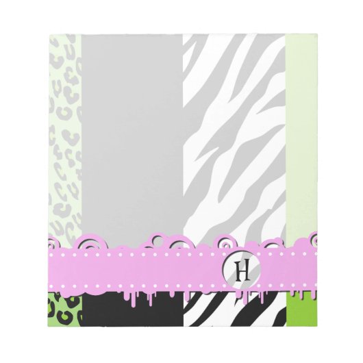 Bloc-note Empreinte de léopard, Zebra Print, Vert, Monogramm (Devant)