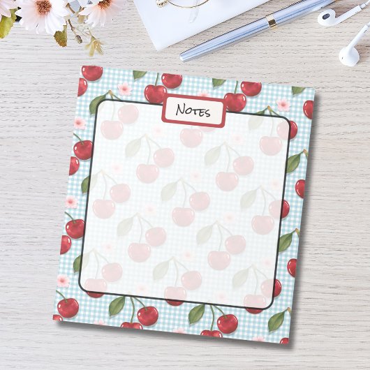 Bloc-note En vichy Bleu Rustique Et Cerises