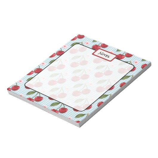 Bloc-note En vichy Bleu Rustique Et Cerises (Tourné)