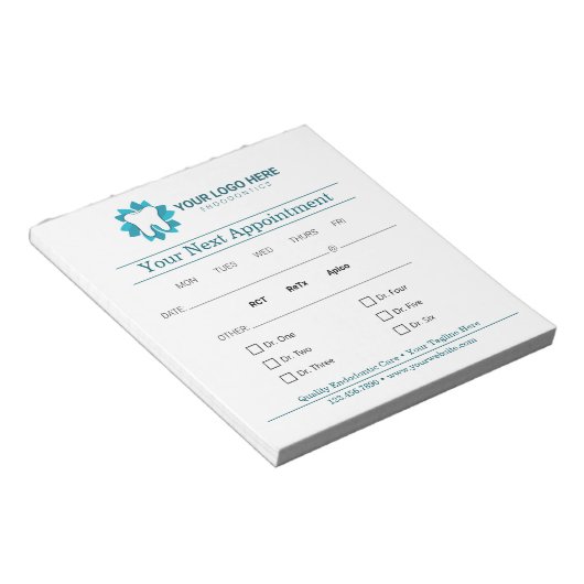 Bloc-note Endodontie modifiable Prochain rendez-vous (Incliné)