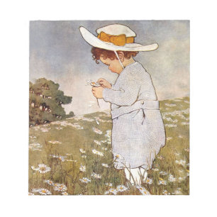 Bloc-note Enfant Antique Cueillant des Marguerites Bessie Pe