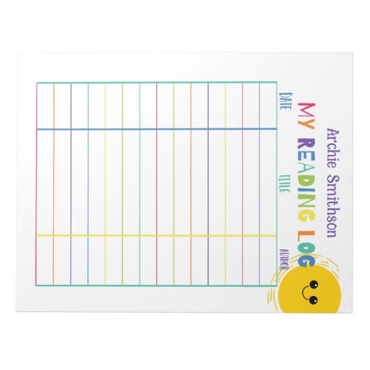 Bloc-note Enfants Lecture log home école lecture log, soleil (Devant)