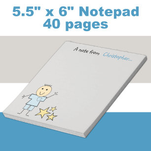 Bloc-note Enfants petit bâton garçon gris et bleu avec ét