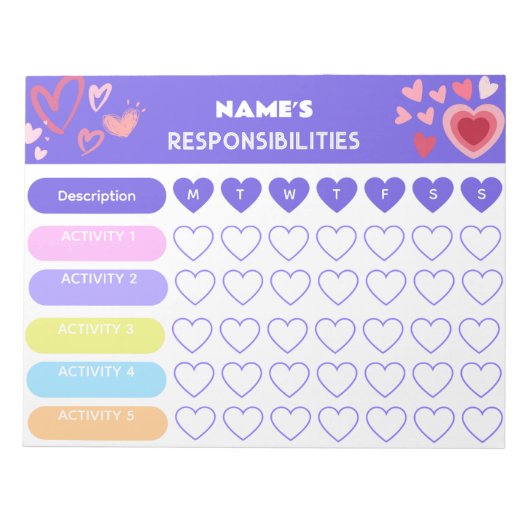 Bloc-note Enfants Respons hebdomadairesIbility Chart Thème C (Devant)