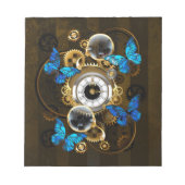 Bloc-note Engrenages à vapeur et papillons bleus (Devant)