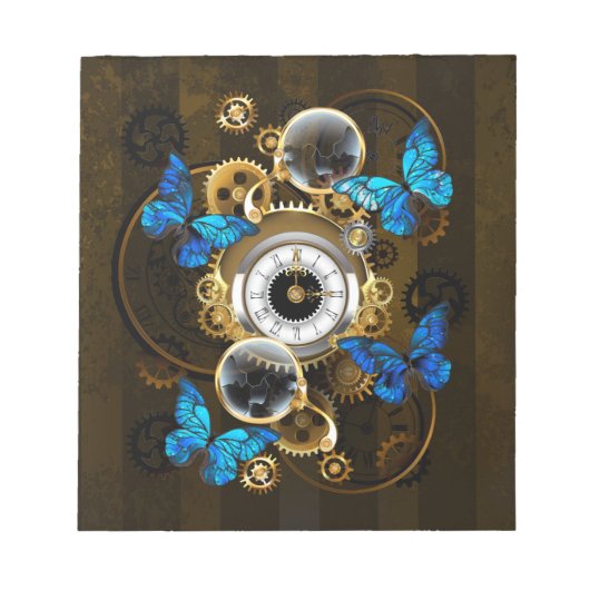 Bloc-note Engrenages Steampunk et papillons bleus (Devant)