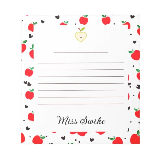 Bloc-note Enseignant des pommes et des coeurs (Devant)