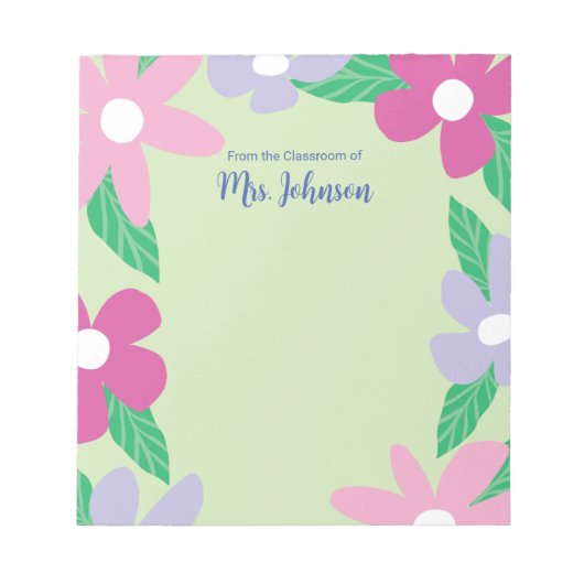 Bloc-note Enseignant Fleurs Personnalisé (Devant)