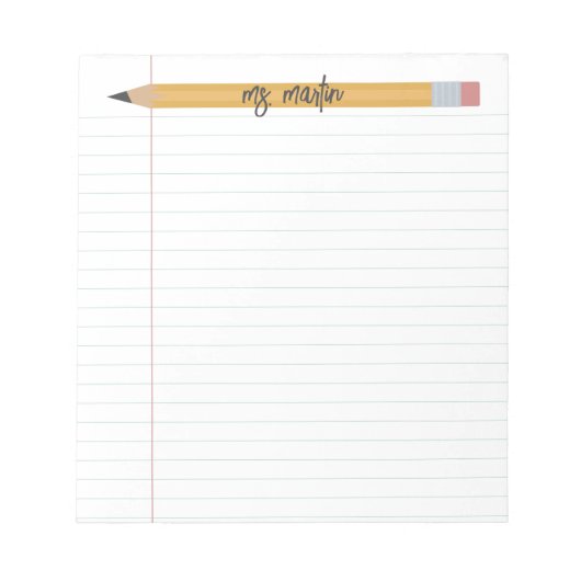Bloc-note enseignant personnalisé crayon et papier (Devant)