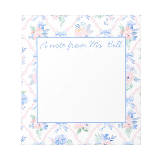 Bloc-note Enseignant Personnalisé Floral Ribbon Bows (Devant)