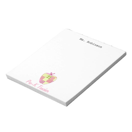 Bloc-note Enseignant pré-K Apple plaid (Tourné)