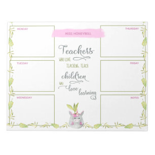 Bloc-note Enseignants Planificateur hebdomadaire Cute Unicor