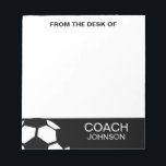 Bloc-note Entraîneur De Football Personnalisé À La Mode Mode<br><div class="desc">Entraîneur De Football Personnalisé Tendance Moderne Design Noir et Blanc Notepad. Un ballon de football géométrique donne une touche moderne à ce bloc-notes tendance. Personnalisez avec le nom en blanc avec l'arrière - plan noir au bas des notes. Un cadeau pratique et personnalisé pour un entraîneur de football scolaire.</div>